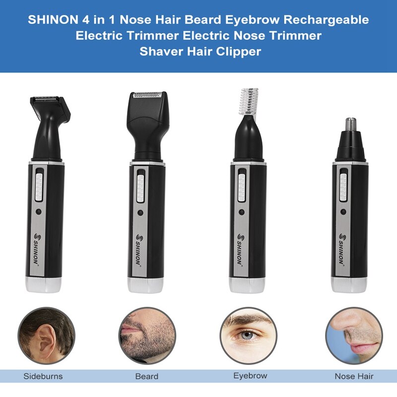 ! Shinon 4 In 1 Neus Haar Baard Wenkbrauw Oplaadbare Elektrische Trimmer Elektrische Neus Trimmer Scheerapparaat Tondeuse Eu Plug