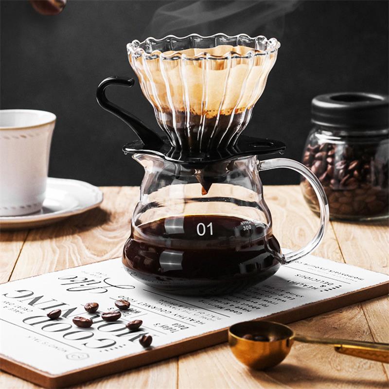 Pour Over Coffee Maker Set Coffee Carafe Pour Over Coffee Tea Kettle Stainless Steel Cof Coffee Dripper and Glass Coffee Server