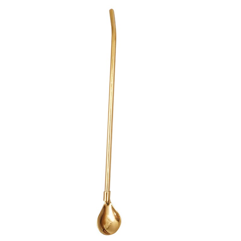 Eco Freundliche 304 Edelstahl wiederverwendbar Strohhalme Löffel Bahre Trinken Strohhalme Kaffee Strohhalme Löffel 215mm: Gold