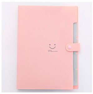 Carpeta de archivos A4 Kawaii con cara sonriente, resistente al agua, 5 capas, bolsa para documentos, papelería de oficina, suministros escolares, 32,5x24cm: Pink
