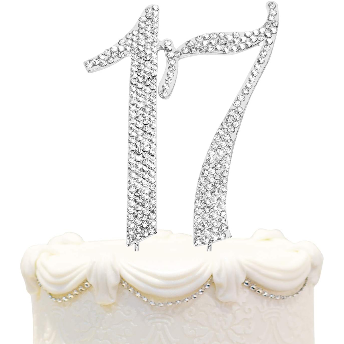 60 Sparkly Rhinestone Decoration Cake Topper - Premium Silver Metal - 60th Birthday or Anniversary Party Makes a Great Centerpie: plum