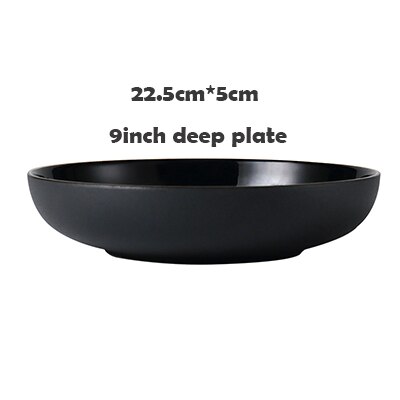 Vajilla dorada negra con borde, PARA CENA plato de cerámica, plato de arroz, ensalada, fideos, tazón para sopa, juegos de vajilla mate, herramienta de cocina: 9 Inch deep plate