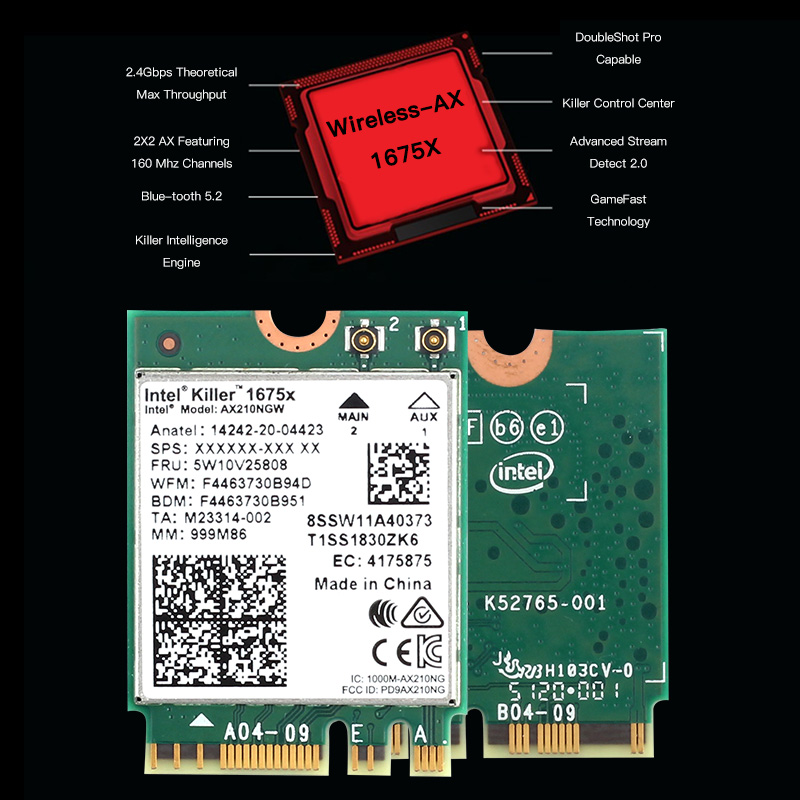 Killer – carte réseau sans fil 1675X WI-FI 6E, 5374M, Bluetooth 5.2, 802.11AX, AX210NGW, pour ordinateur portable Windows 10/Win11
