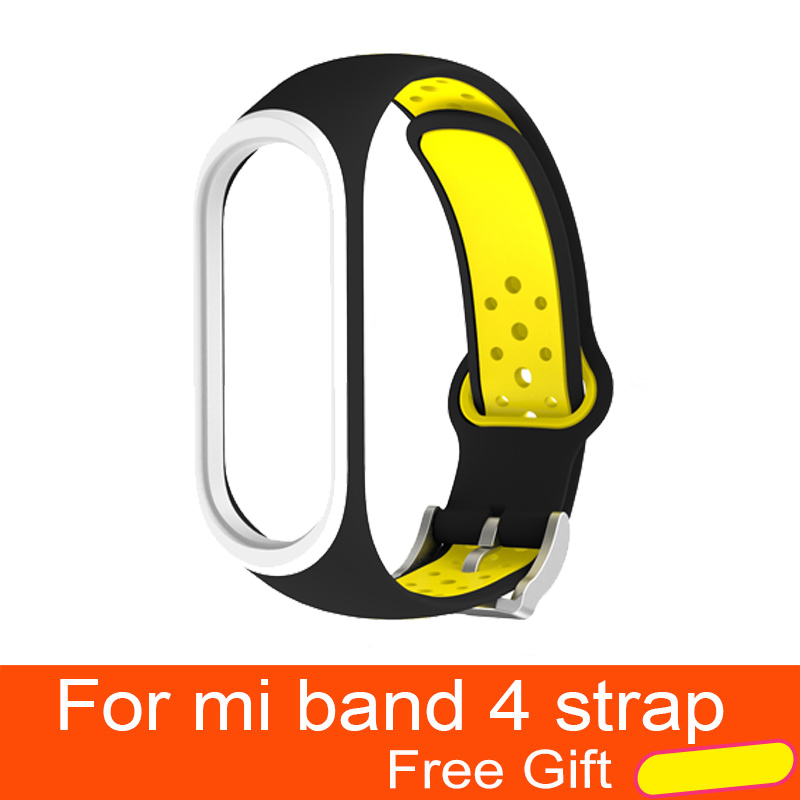 Per Xiao mi mi fascia 4 Cinghia di Accessori per Articoli Elettronica smart sostituzione impermeabile Doppio Braccialetto Del Silicone Di Colore per mi Band4 NFC cinturino Da POLSO: Black-yellow