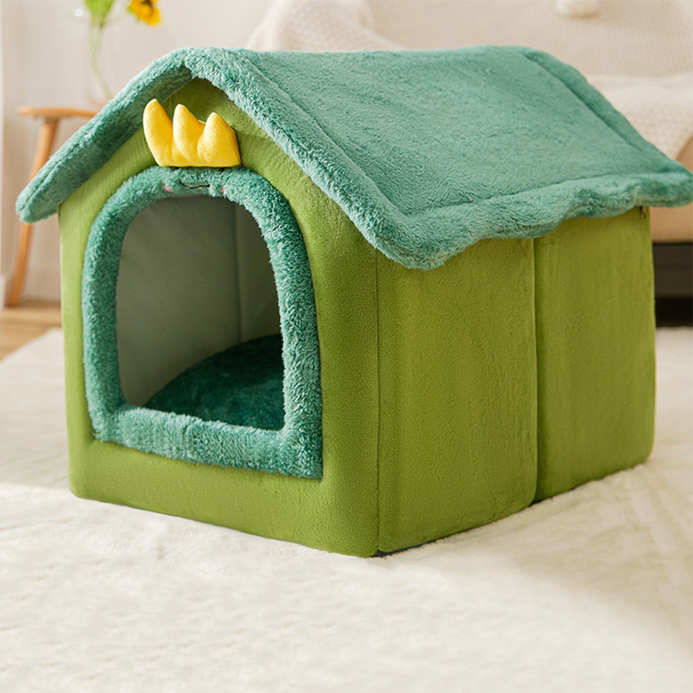 Foldable Pet Cat House Indoor Warm Kennel Pet Cat Cave Nest Washable Removable Mat Cozy Sleeping Bed Pet Supplies: Green / S