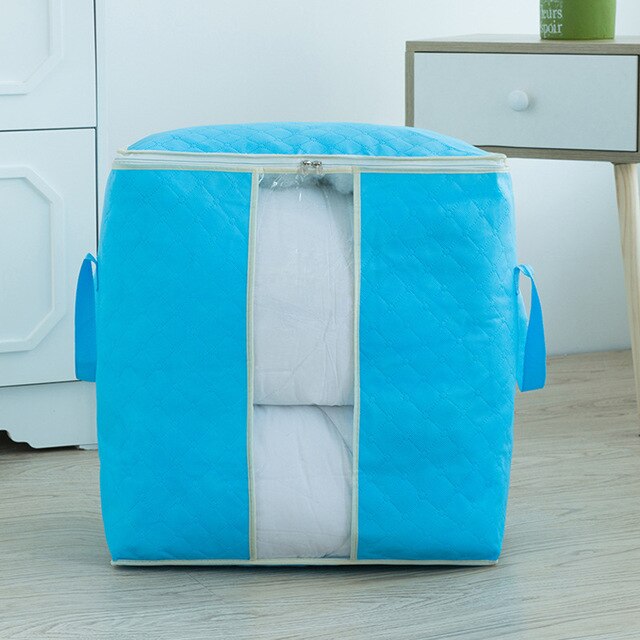 21 3 stk tøj garderobeskab organisator taske tøj tæppe dynet skab boks taske hjem foldbar opbevaring organisation vask: Himmelblå