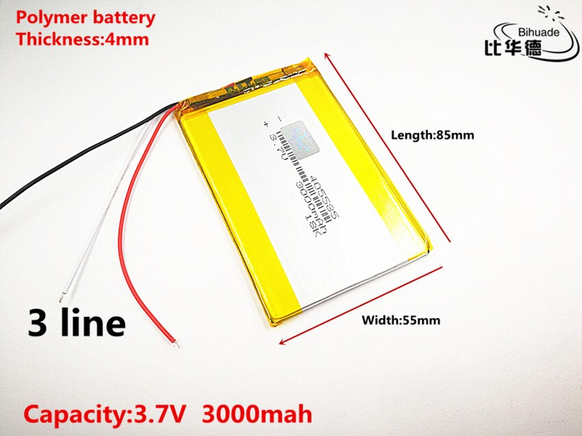 3 lijn Goede Qulity 3.7 V, 3000 mAH 405585 Polymer lithium ion/Li-Ion batterij voor tablet pc BANK, GPS, mp3, mp4