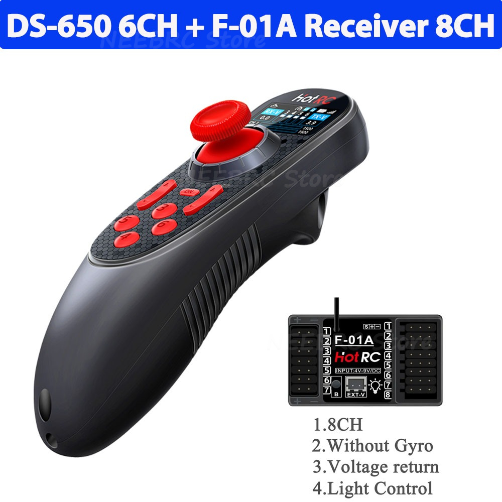 HOTRC DS650 DS-650 6CH 2,4G transmisor de sistema de Radio pantalla a Color Control remoto F-06A F-08A receptor de F-06AT para barco RC DS600: Rojo