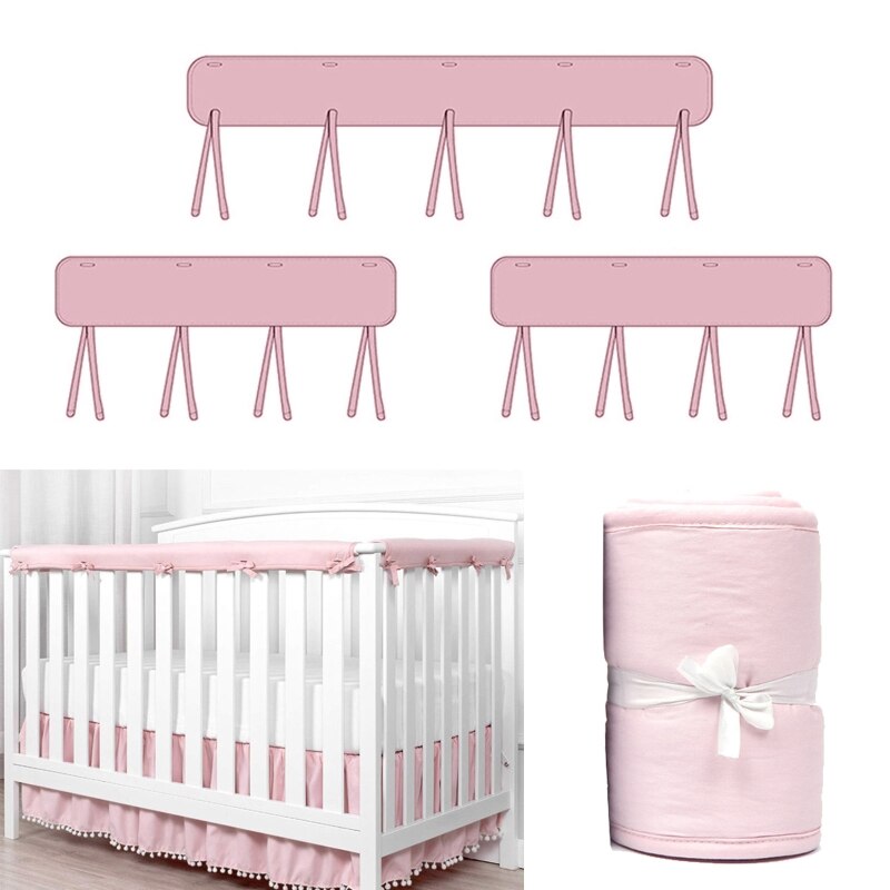 3Pcs Crib Rail Cover Set Cradle Anti-Bite Protector Wrap Veilig Baby Tandjes Guard Ademend Gewatteerde A2UB