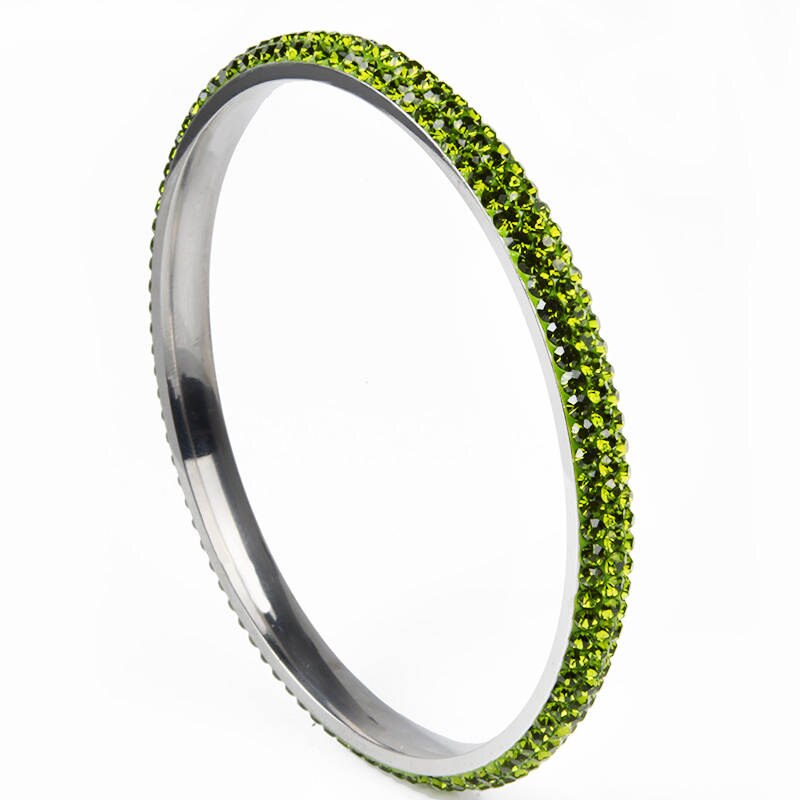 5 Colors 3 Rows Crystal Stainless Bangle Bracelet Love Rhinestone Bangle For Women Jewelry Christmas: Green