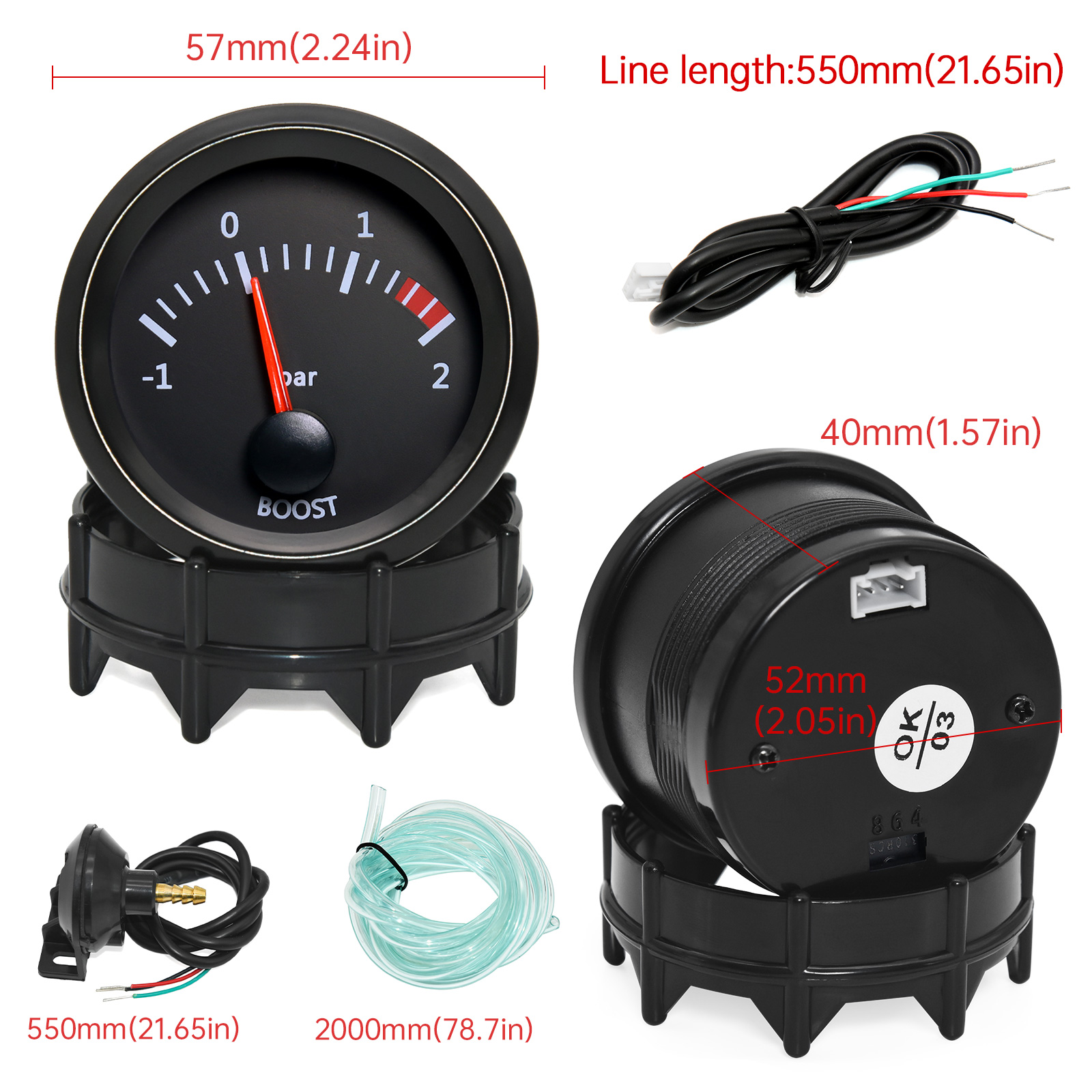 52mm Car Exhaust Gas Temp Gauge Vacuum Oil Pressure Bar PSI Gauge Voltmeter Oil Temperature Water Temp With Sensor for 12V Car