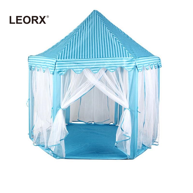 Cute Hexagon Playhouse Girls Princess Castle Children Kids Large Indoor Play Tent (Blue)