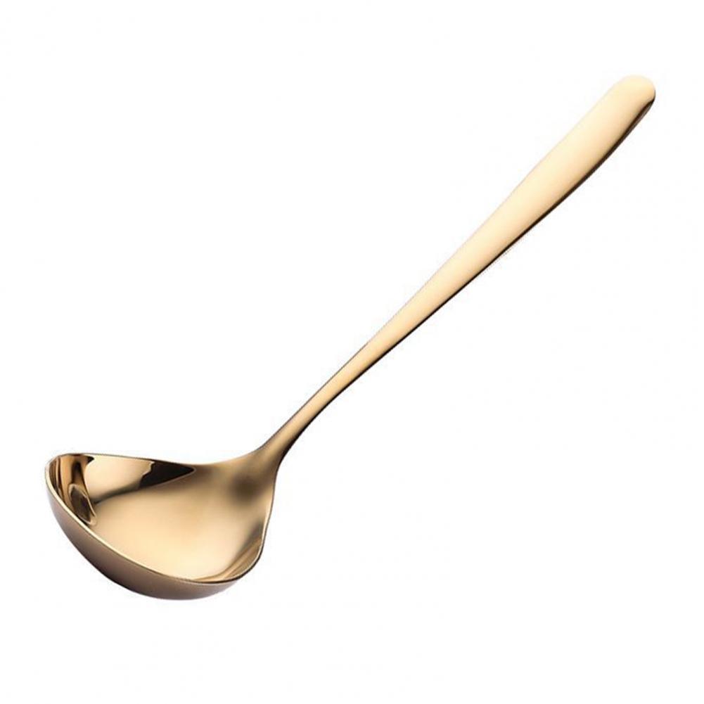 Soup Spoon Ergonomic Comfortable Grip Stainless Steel BPA Free Deep Head Stirring Ladle Kitchen Supplies: Golden