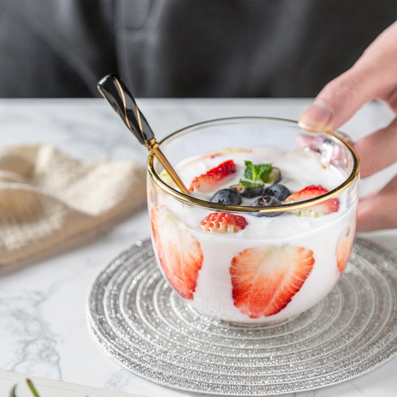 Glass Phnom Penh Oatmeal Breakfast Tempered Glass Milk Cup Breakfast Cup Oatmeal Cup Transparent Tea Cup Coffee Cup