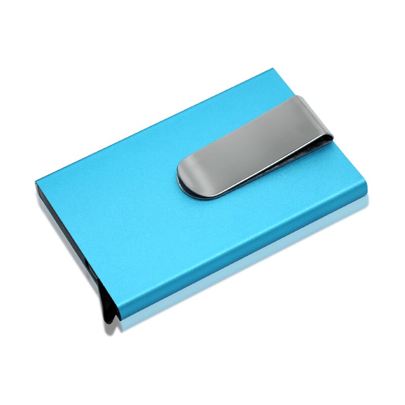 Metal wallet ultra-thin automatic pop-up card holder bank card holder anti-degaussing theft brush small card holder: Blue