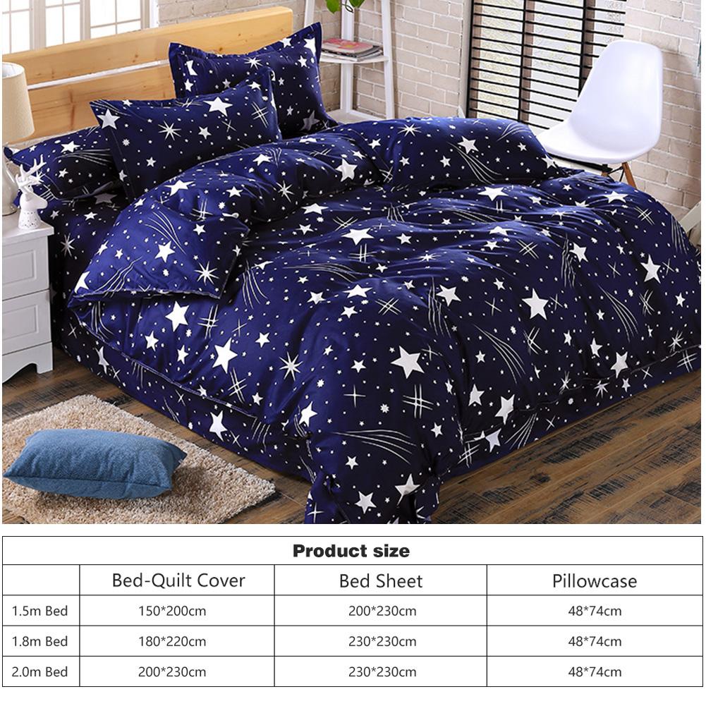 4pcs Simple Bedding Set Banana Leaf Printing Duvet Cover Bed Sheet Print Quilt Duvet Cover Flat Bed Sheet Pillowcase: E / 200X230cm