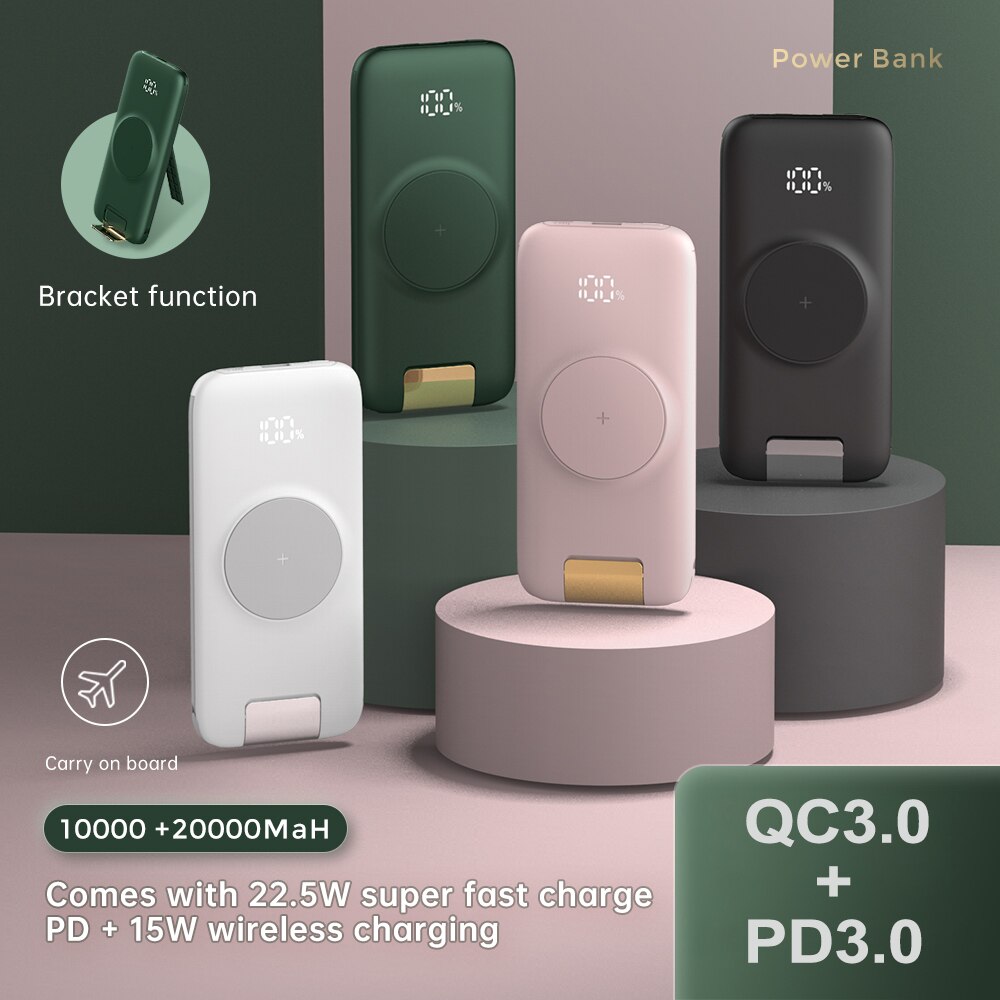 22.5W Wired Super Fast Charger 10000/20000mAh Power Bank PD+15W Wireless Charger for iPhone Samsung Xiaomi QC3.0 Quick charger