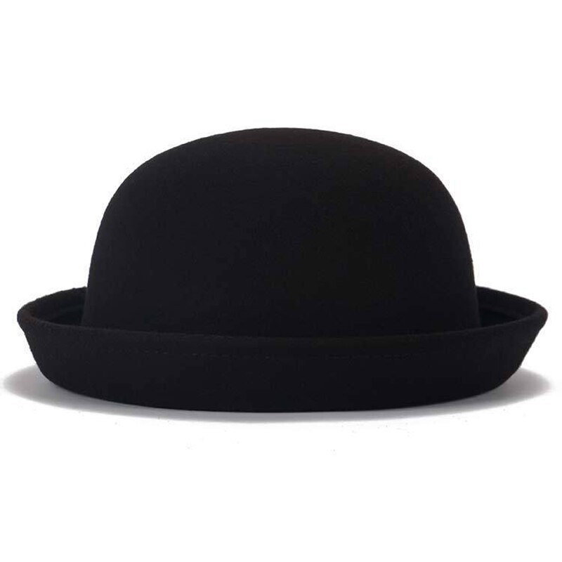 Förälder-barn bowlerhatt ullfilt fedora hattar för kvinnor flickor barn solid katt öra formell keps trilby sombrero derby: Kupol svart / 54cm