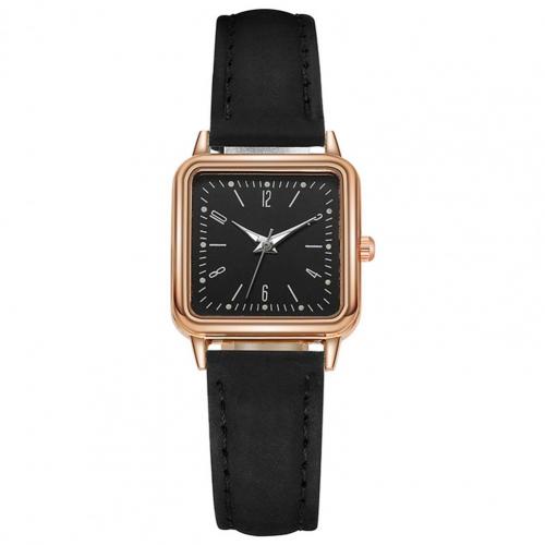Watch Square Dial Faux Leather Strap Water Resistant Women Round Pointer Watch: black