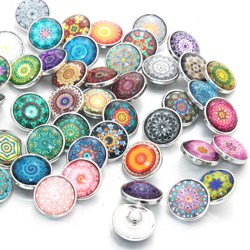 10 Stks/partij Gemengde Bohemen Patroon &amp; Styles Charms 12Mm 18Mm 20Mm Exotische Glas Drukknoop Voor Diy armband Snaps Sieraden 020110