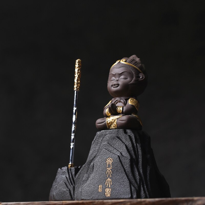 Te pet / keramisk abe statue med base stick kit / kontor te ceremoni tilbehør dekoration håndværk udsmykning