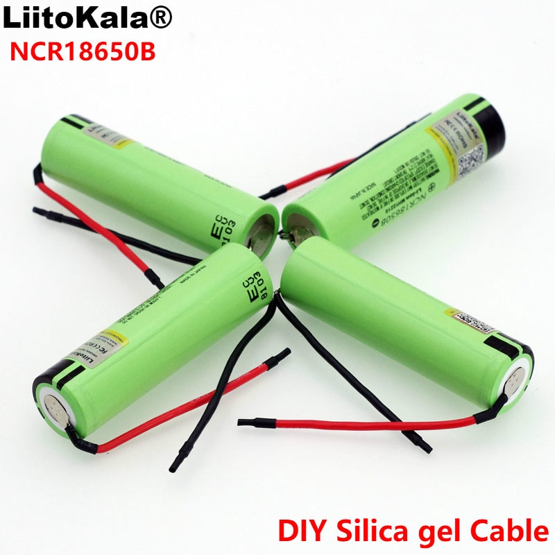 LiitoKala Originele NCR18650B 3.7 v 3400 mAh 18650 Li-Ion Oplaadbare Batterij Lassen silicagel Kabel DIY