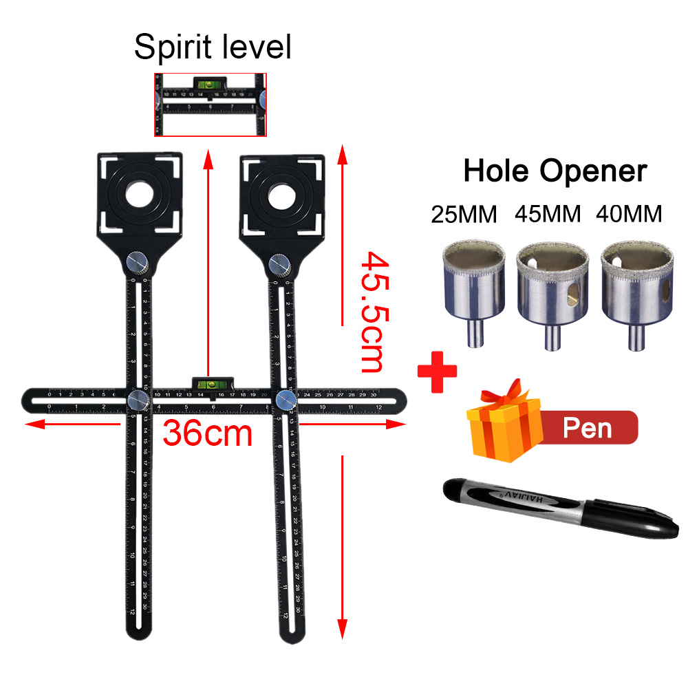 Règle d'Angle en Alliage d'Aluminium à 6 Plis, Accessoire de Mesure, Gabarit de Moule Perforé, Outil de Localisation, Guide de Perçage, Trou de Carrelage: Double head Set