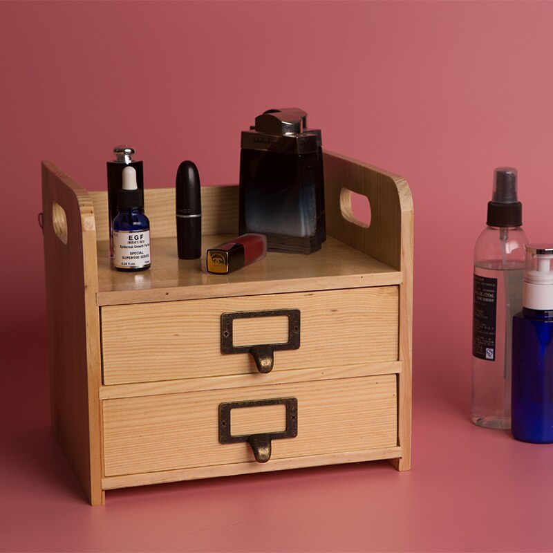 Solid wood storage box desktop wooden cosmetics multi-layer drawer office wooden small storage cabinet finishing box