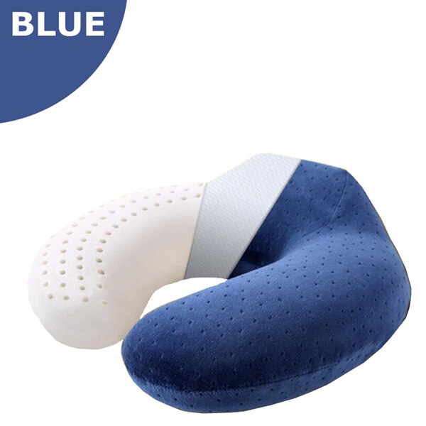 Purenlatex 27X27 U-vorm Latex Reizen Kussen Nek Kussen Geheugen Rebound Kantoor Kussen Cervicale Wervelkolom Beschermen Hoge Rug: BLUE