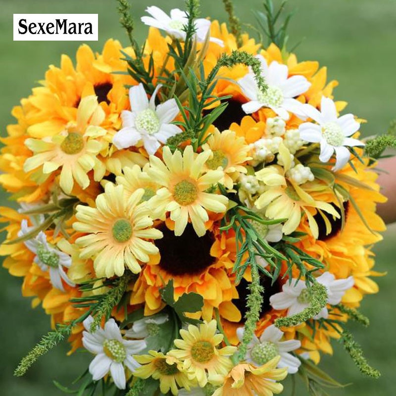 SexeMara Yellow sunflower bride holding flowers artificial flowers wedding wedding bride photo holding flowers