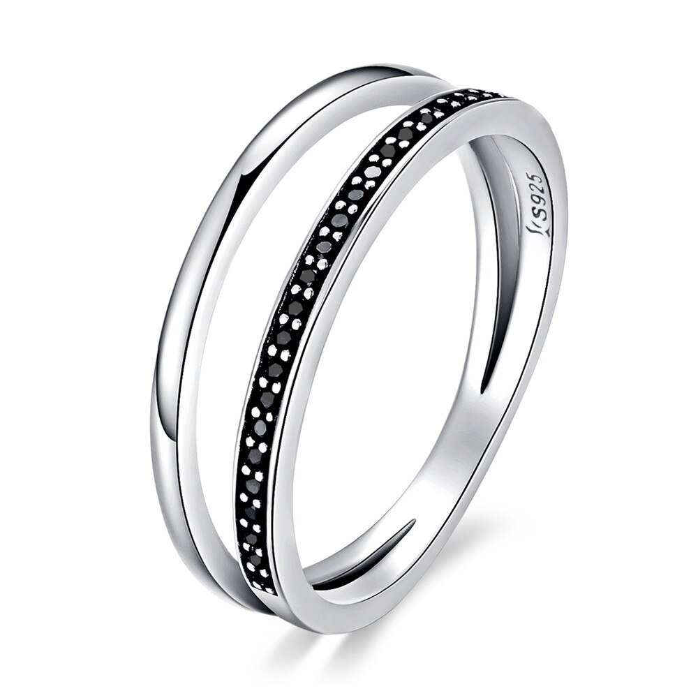 WOSTU nouvelle 100% 925 argent Sterling noir et blanc mouvement anneaux empilables pour les femmes de luxe S925 bijoux CQR082: 6