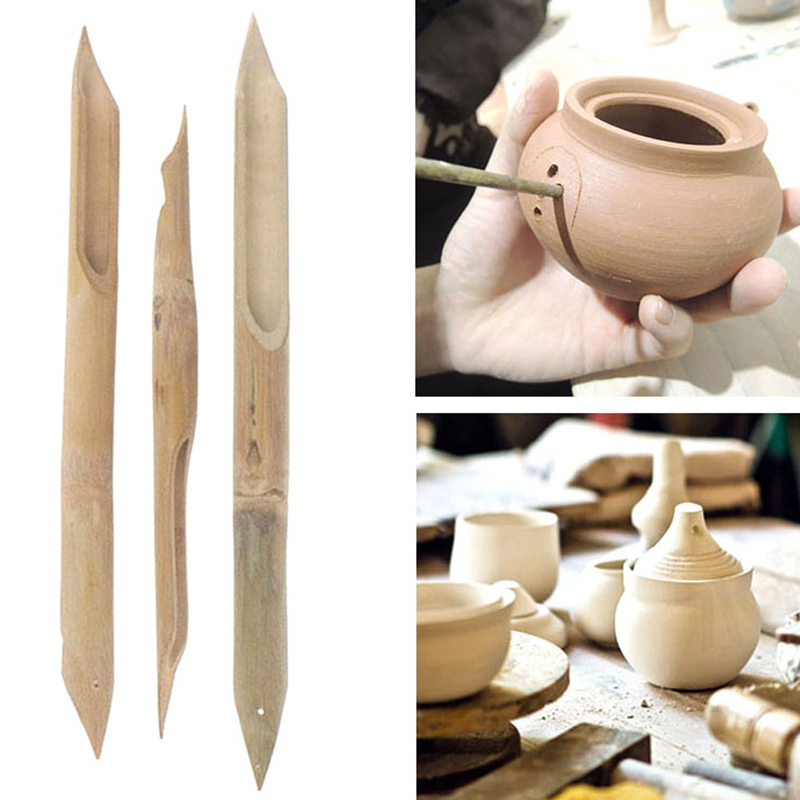 3Pcs Bamboe Puncher Diy Aardewerk Keramiek Klei Sculptuur Carving Tool Perforator