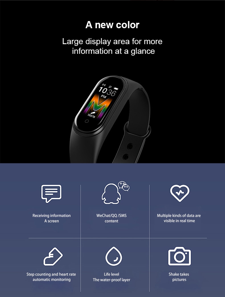 M5 m45 smartband sport fitness armbandsur fitness tracker smartband blodtryck pulsmätare vattentätt armband