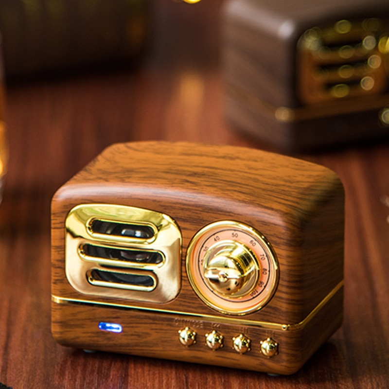 Retro Bluetooth Speaker Radio Portable Mini Wood Grain Subwoofer Plug In Card Mobile Phone Mini Audio