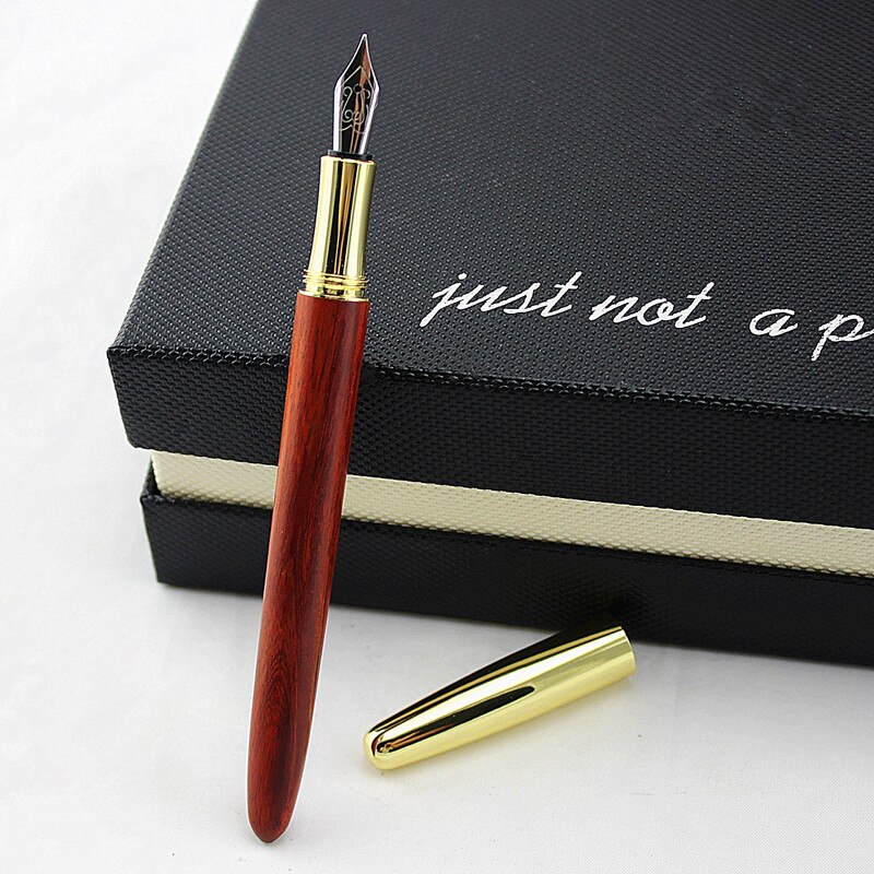 wood Fountain Pen style Wood Red barrel ink pen Office and learning luxury writing metal pen: Q