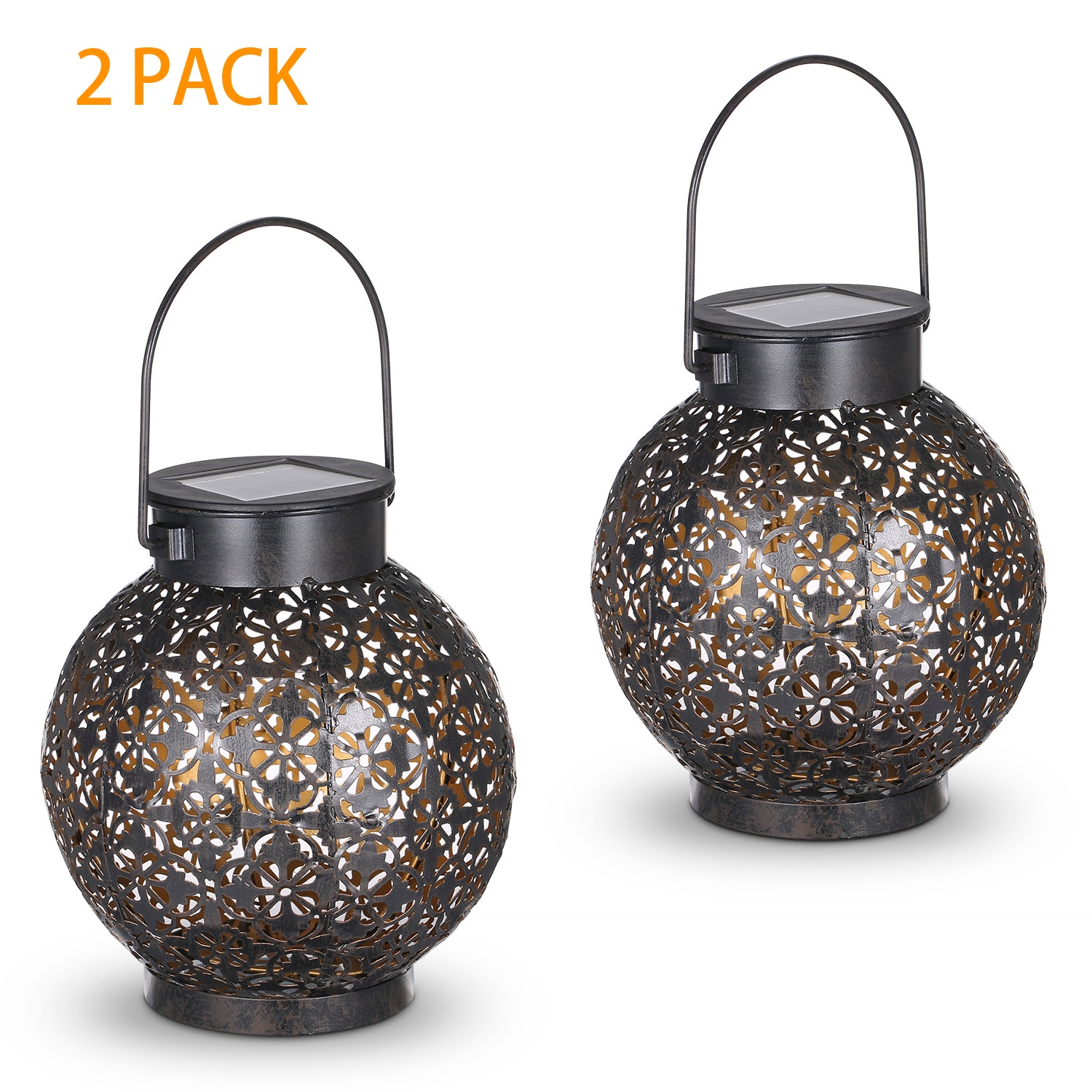 Outdoor solar garden light Hollowed Out Shadow Lantern Hanging Hollow solar powered lamp Waterproof Landscape Solar Lamp Garden: 2pcs