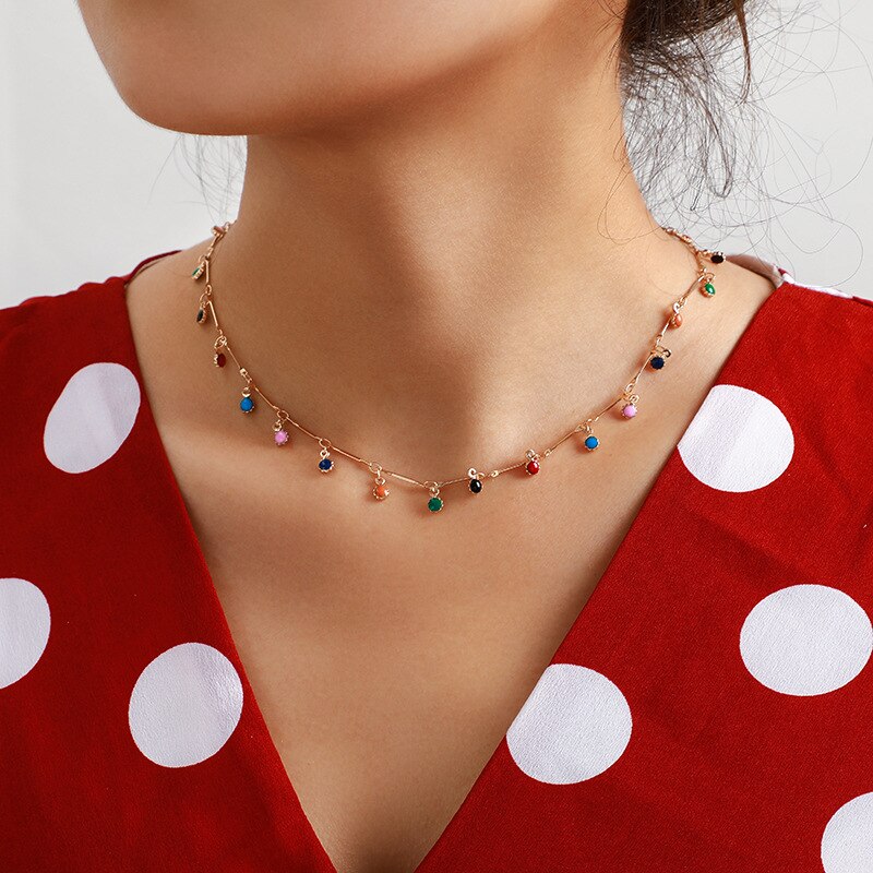 Gouden ketting voor dames, charmante kleurrijke stenen ketting, handgemaakte feestsieraden, kraagjes