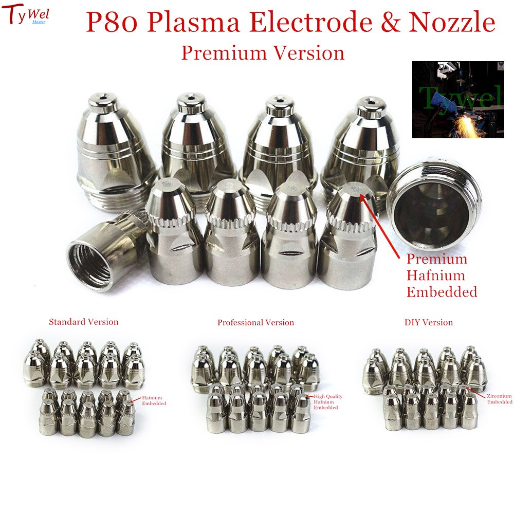 20pcs Premium P80 Plasma Cutting Torch Consumable Cutting 60A 80A 100A P80 CNC Plasma Torch Tip Electrode Nozzle