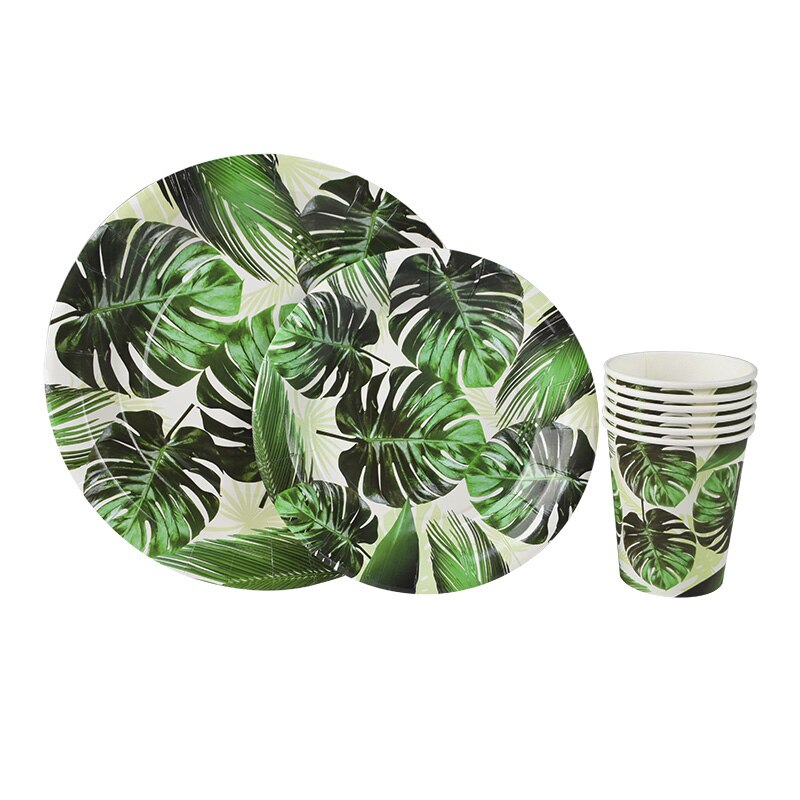 Sommer Party Einweg Geschirr Set Palm Blätter Papier Teller Tassen Servietten für Hawaii Strand Party Dekoration Hochzeit Liefert