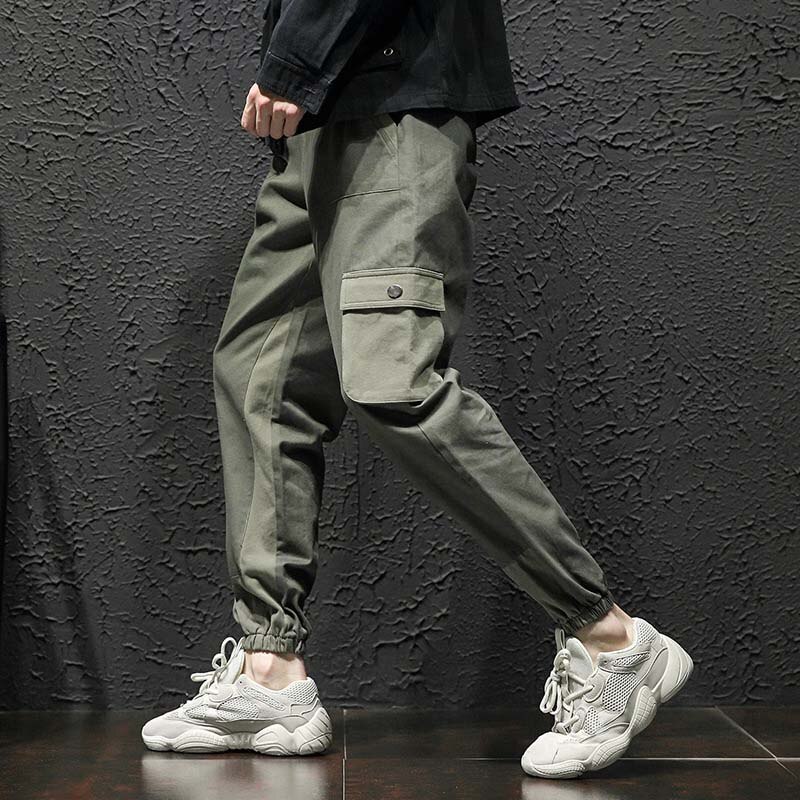 Utomhus 2019 vår höst patchwork overall last resår midja tonåringar spår lösa bomullsbyxor herr vandring vandringsbyxor: Grön / Xxl