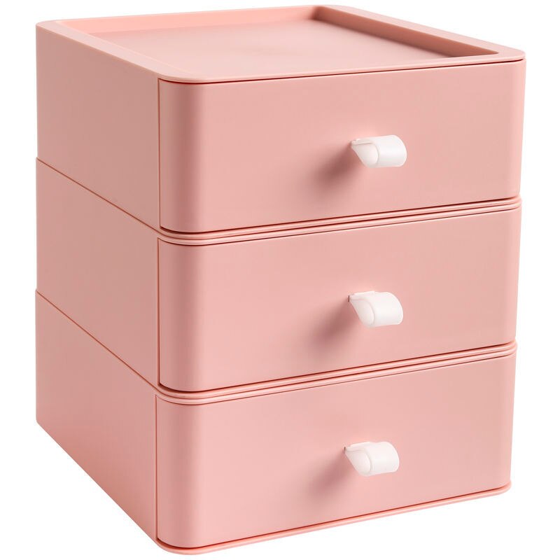 Multifunction Desktop Organizer Drawer Makeup Storage Box Stackable Jewelry Container Large Capacity Office Storage Case Box: 3 layers pink