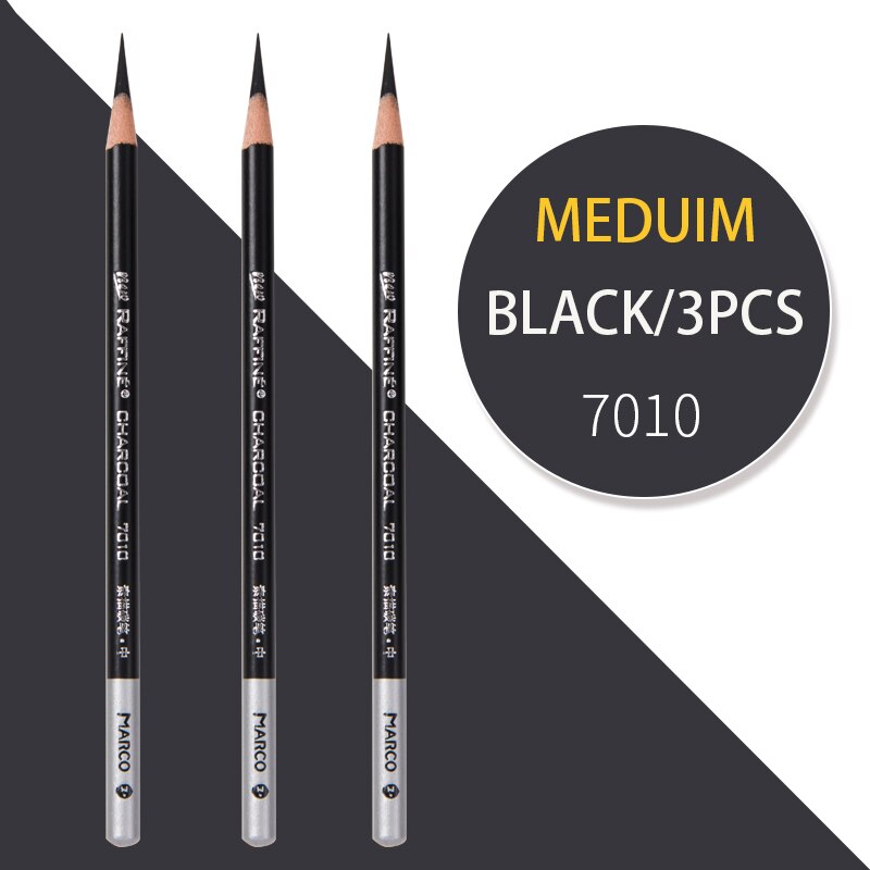Lápices para arte de grafito, 3 uds. Marco, suministros de arte, lápiz de carbón vegetal suave, medio duro, blanco brillante: 3PCS 7010 Meduim
