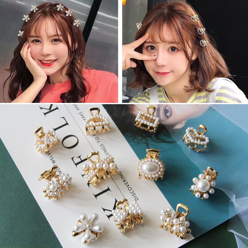 Nova moda coreano pérola strass banger jóias de cabelo feminino liga flor pequena grab clip cabelo acessórios para meninas