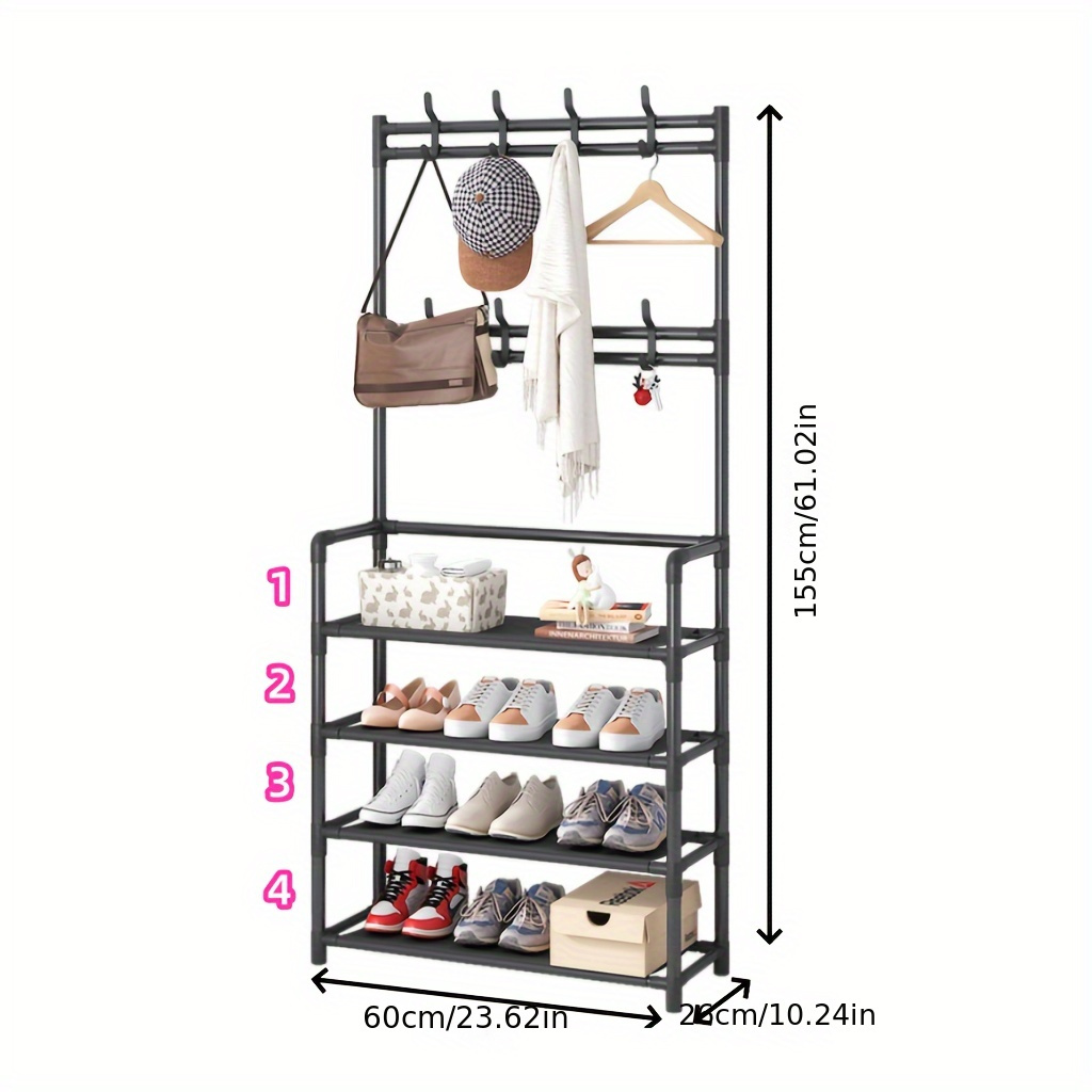 23.62inch Wide 4/5 Layers Multifunctional Shoe Rack 8 Double Hooks Multi-purpose Hanger Shoe Rack Self-assembly Storage Rack