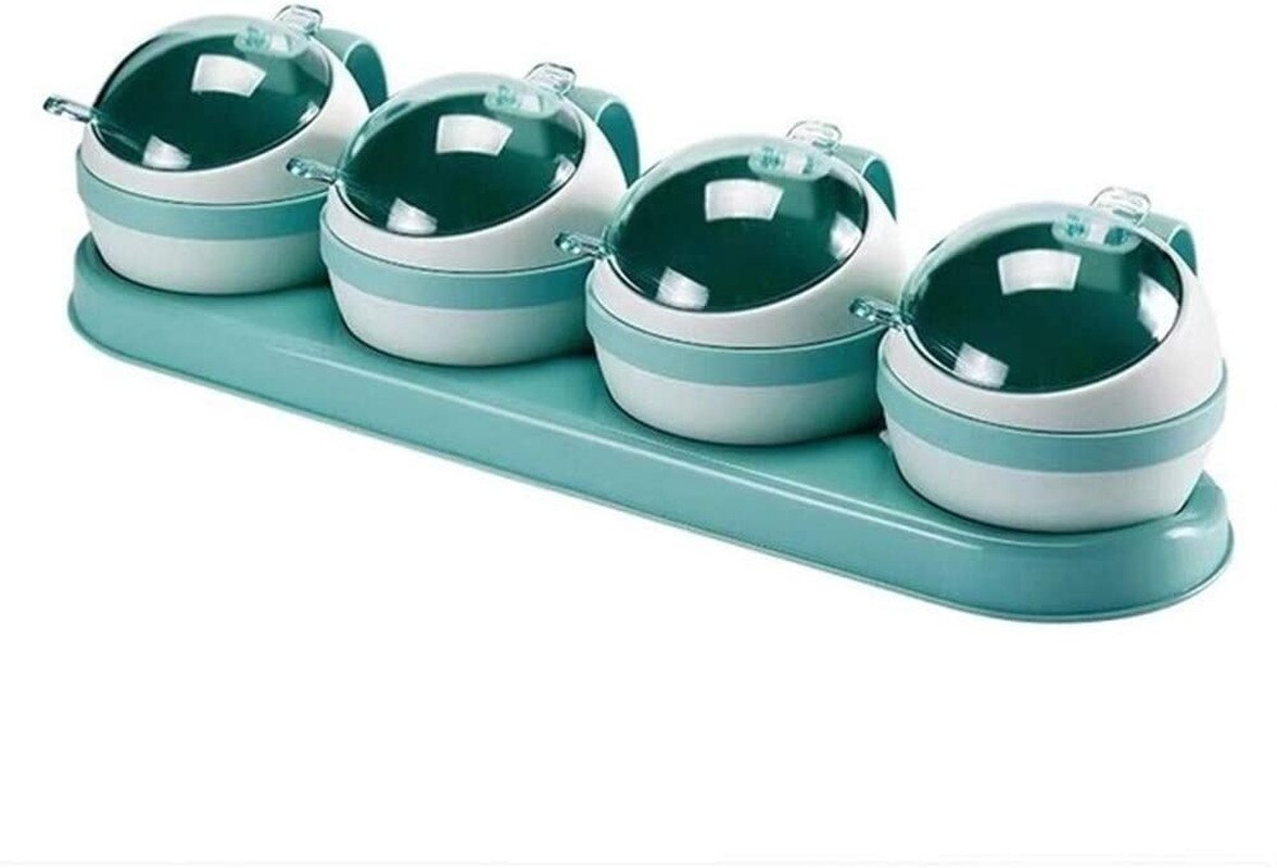 Nordic Kruiden Doos Keuken Zout Suiker Opslag Dozen Houder Plastic Kruidkruik Kruiderij Cruet Thuis Kitchen Tools: 4 Cans Blue