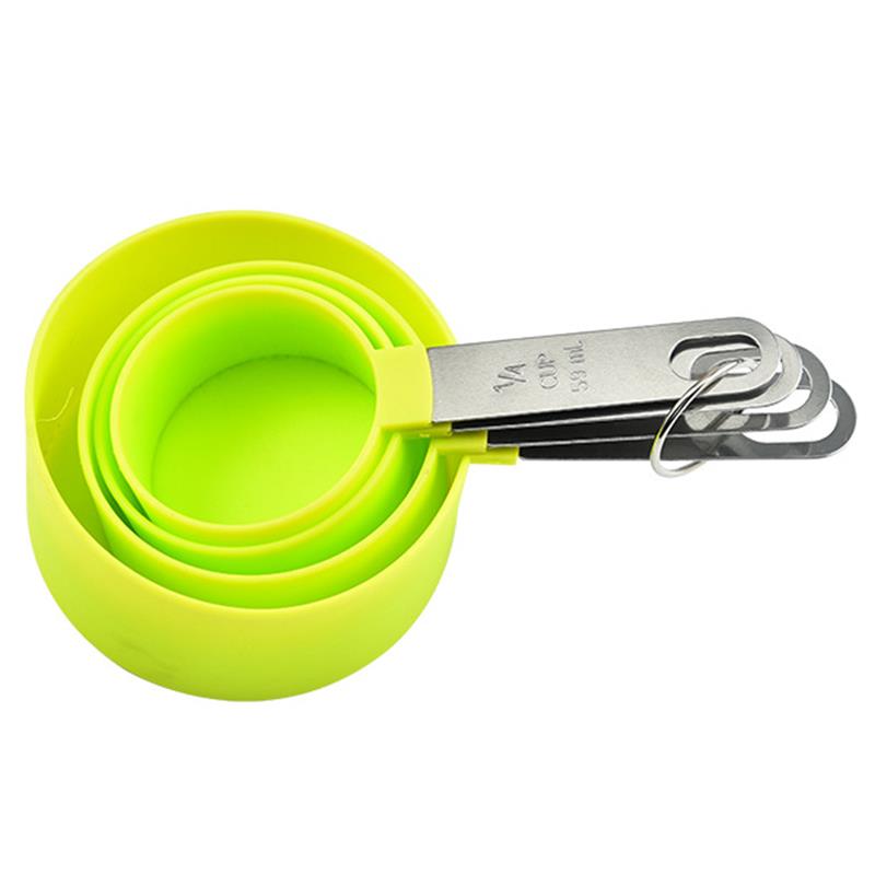 4PCS Stainless Steel Handle Measuring Cup Set Plastic Mixed Sizes Measuring Spoons Small Tablespoons Multi Purpose Spoons: green