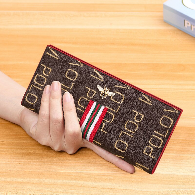 Kvinders anti-tyveri børste lang læder dame ultra-tynd kort taske stor kapacitet tegnebog enkel: Rød