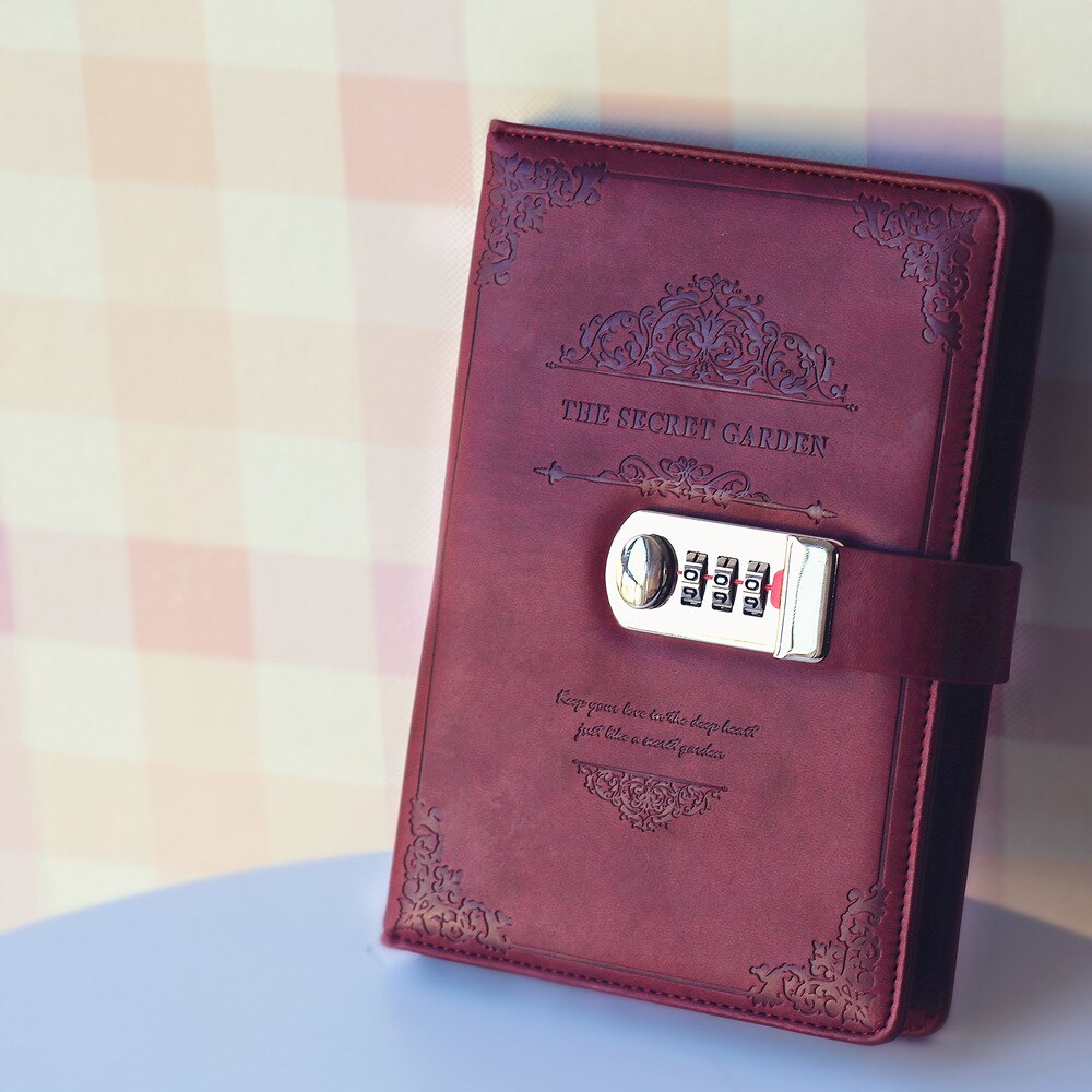 Retro vintage notesbog adgangskode bog planner kontor dame privatliv van gogh kode bog beskyttelse papirvarer: Rød