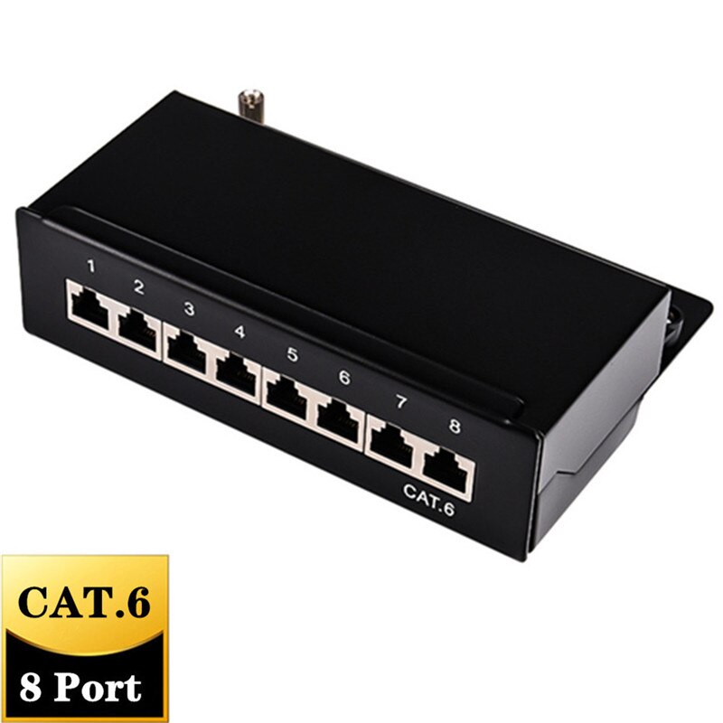 8 12 Port Cat6 6A Patch Panel 500MHZ 10Gbps Full Shielded Cat6A Mini Desktop Modular Distribution Frame For Wall Mounting: Black Cat6 8 Port