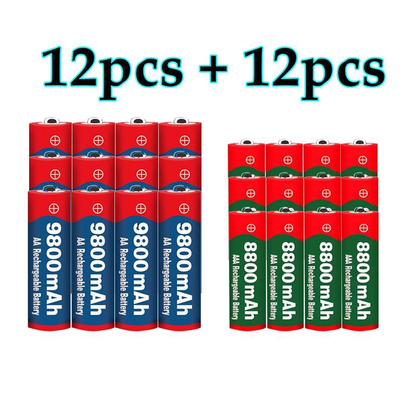 1.5v aa 9800 mah +1.5v aaa 8800 mah alkaline 1.5v genopladeligt batteri til urlegetøj kamera batteri: Rød